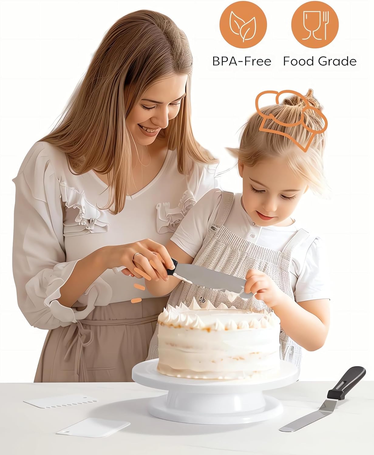 11 Inch Cake Rotating Turntable with 2 Icing Spatula and 3 Icing Smoother, Cake Rotating (6 PCS)