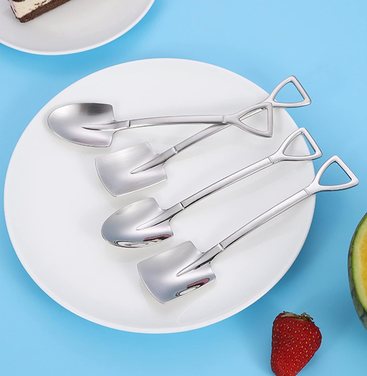 Fruit Dessert Shovel Spoons Set 4PCS, 6 inch Stainless Steel Mixed Dinner Teaspoon Spoons for Dessert Coffee Tea Ice Cream Fruit Cake for Home Kitchen Restaurant