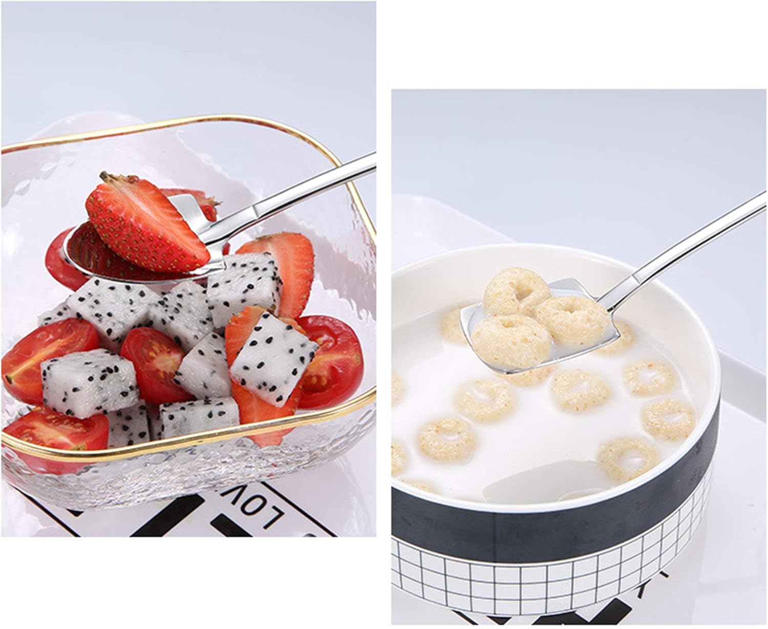 Fruit Dessert Shovel Spoons Set 4PCS, 6 inch Stainless Steel Mixed Dinner Teaspoon Spoons for Dessert Coffee Tea Ice Cream Fruit Cake for Home Kitchen Restaurant