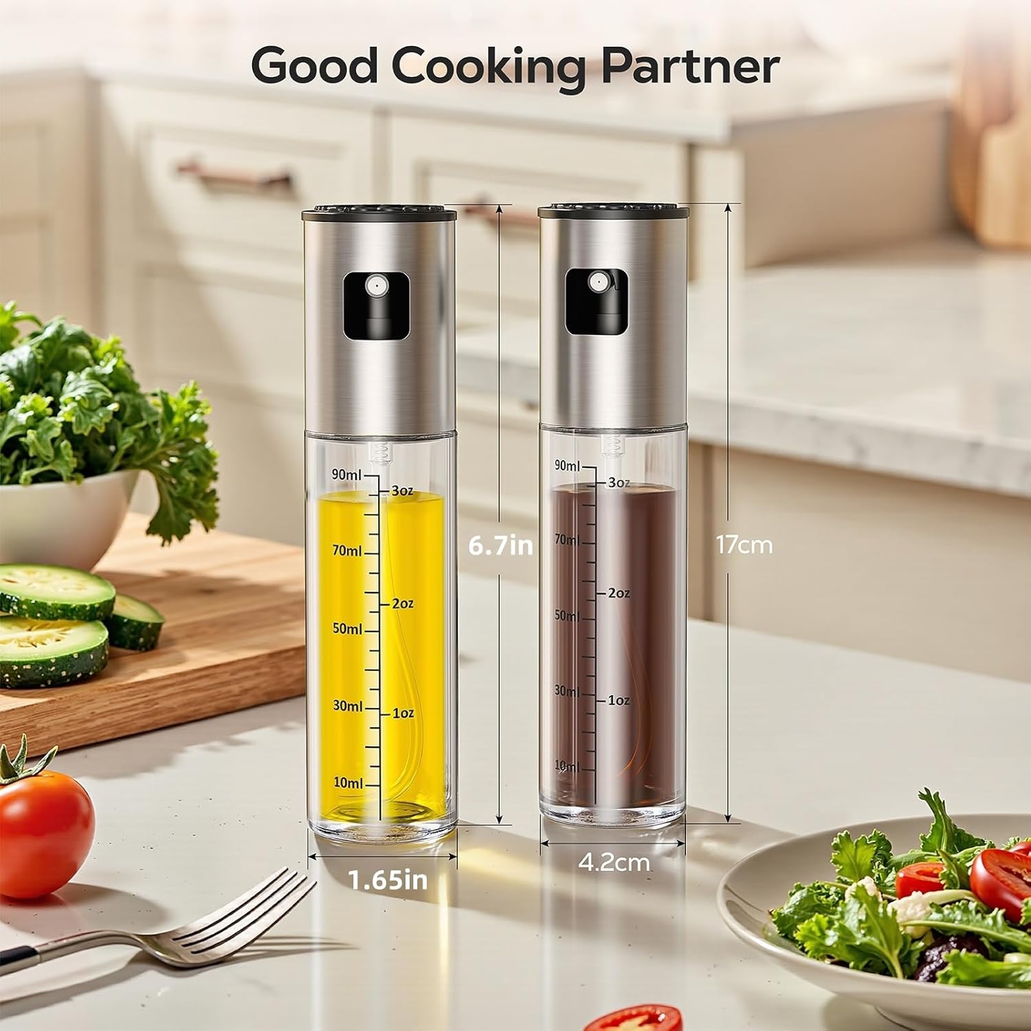 Oil Spray Bottle 2Pcs: Olive Sprayer for Cooking, Olive Oil Dispenser Bottle for Kitchen Gadgets,Food-grade Glass Oil Mister for Air Fryer, Frying, Salad, BBQ (2)