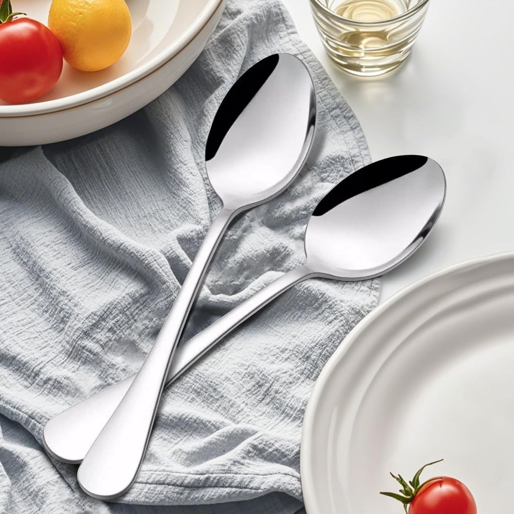 Store 12pcs Dinner Spoons Silverware Set, 17 cm Stainless Steel Soup Spoons, Mirror Polished Round Edge Tablespoons, Dishwasher Safe for Home, Restaurant
