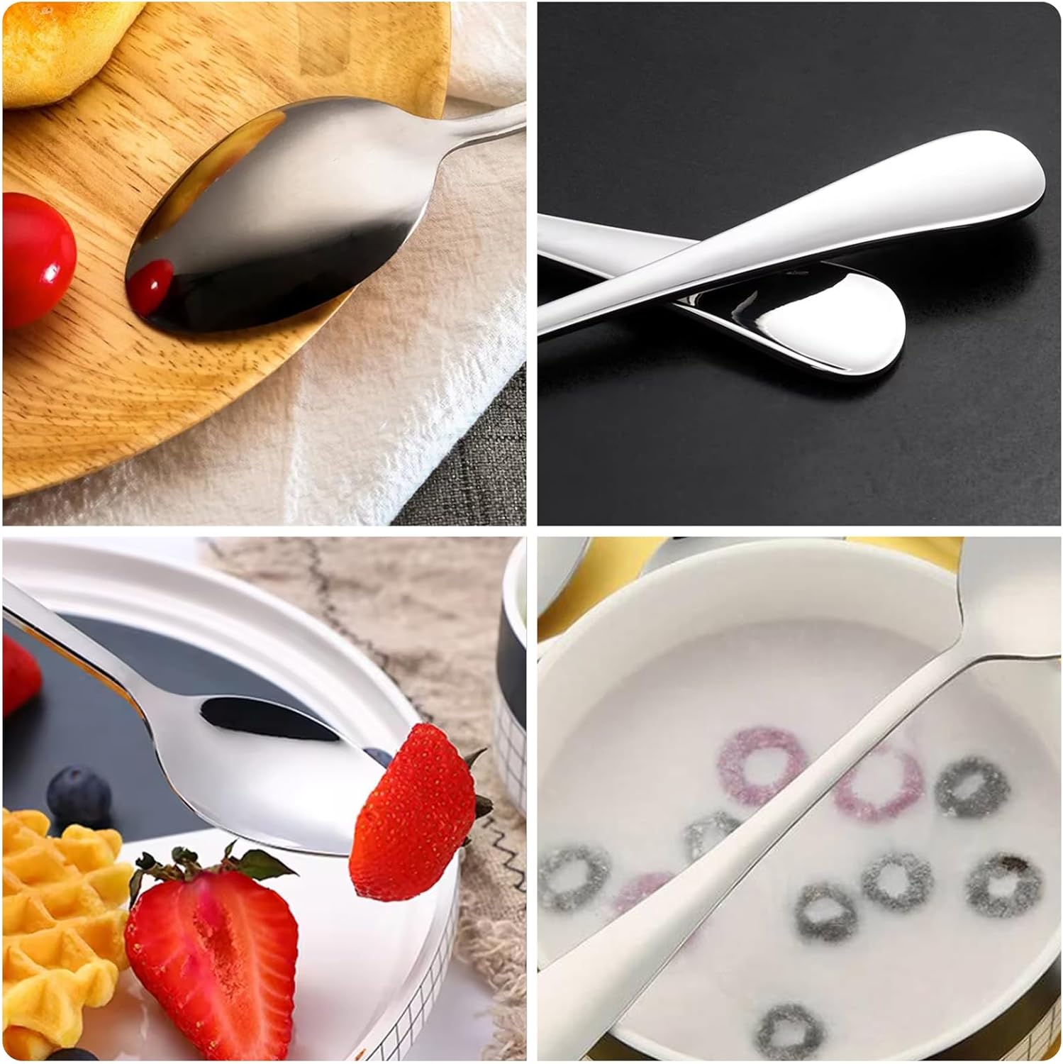 Store 12pcs Dinner Spoons Silverware Set, 17 cm Stainless Steel Soup Spoons, Mirror Polished Round Edge Tablespoons, Dishwasher Safe for Home, Restaurant