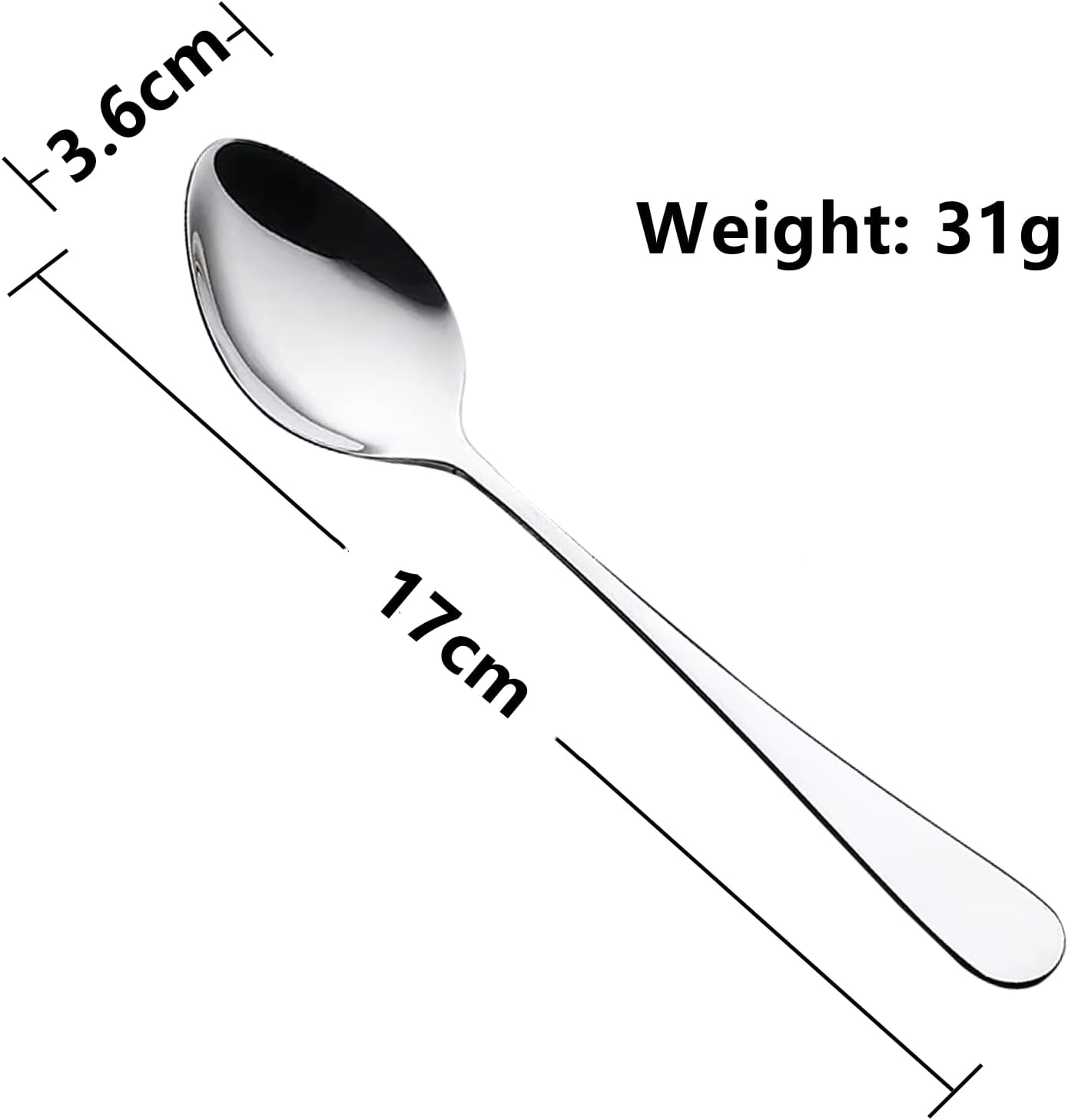 Store 12pcs Dinner Spoons Silverware Set, 17 cm Stainless Steel Soup Spoons, Mirror Polished Round Edge Tablespoons, Dishwasher Safe for Home, Restaurant