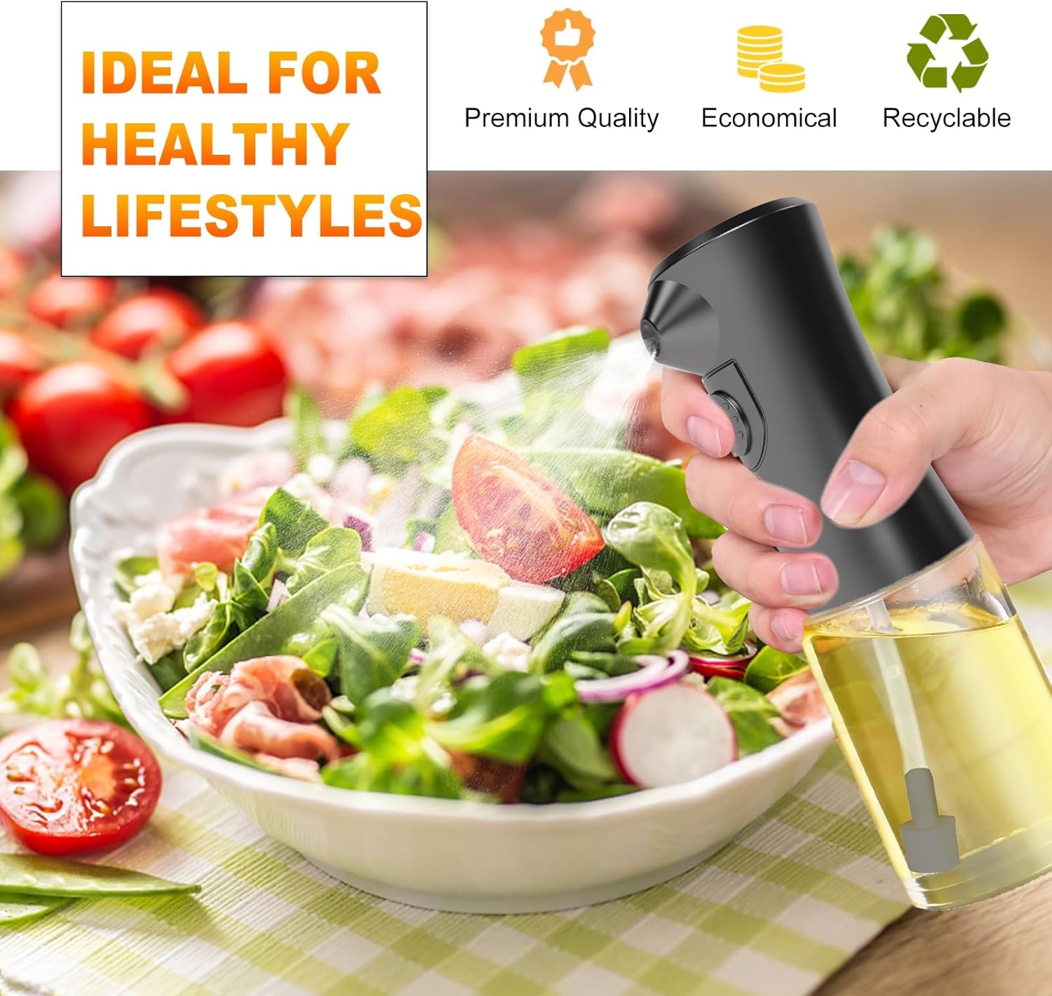 Electric Oil Sprayer for Cooking, Glass Oil Sprayer Mister, Olive Oil Spray Bottle, The Real Oil Mister for Salads, Baking, Grilling, and Ideal for Air Fryers, Black