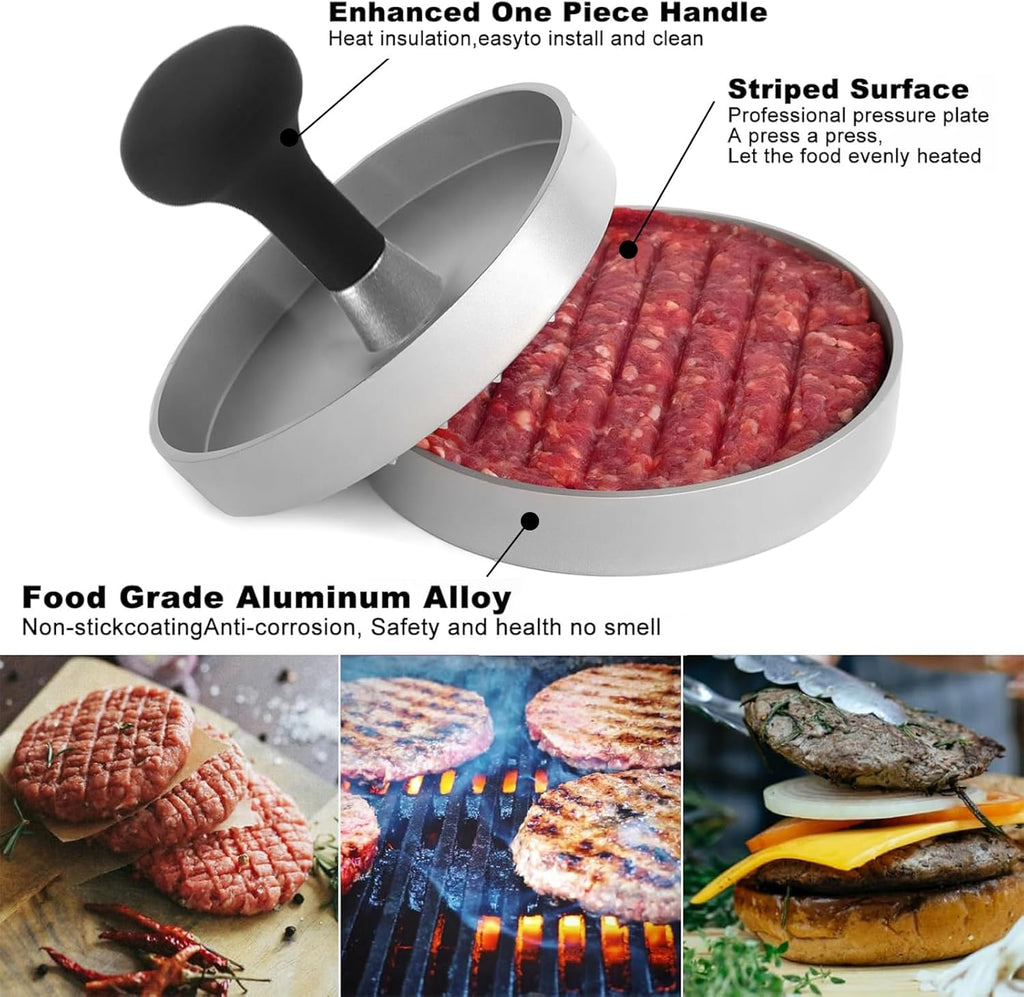 Hamburger Press Patty Maker, 4.6 in Food Grade Aluminum Burger Press, Non-Stick, with 100 Pcs Wax Paper, for Grilling and Cooking