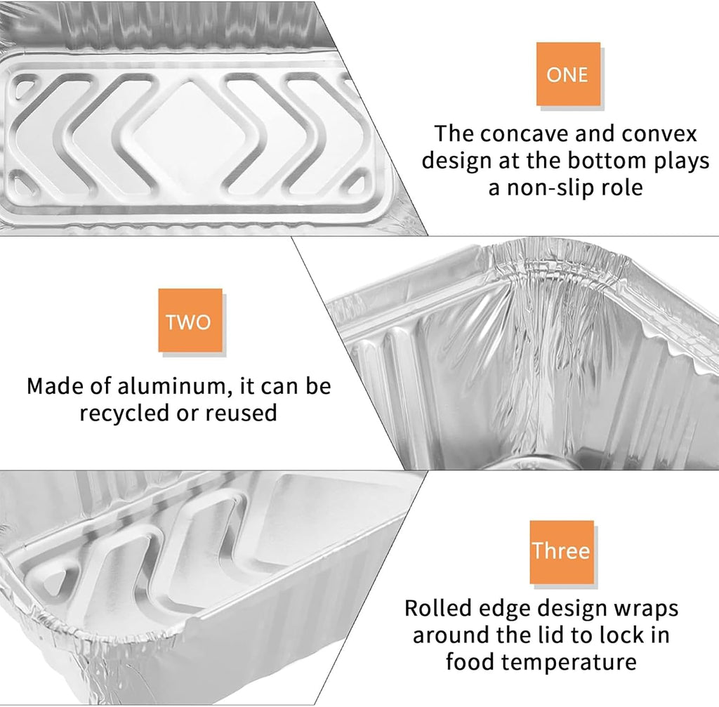 Aluminum Pans Drip Pans (50 Pack, 8"×3.7"), Disposable Tin Foil Pans Foil Food Containers, Grease Drip Pan Liners Grill Grease Tray for Baking, Cooking, Heating, Food Prepping, Freezer, Takeout