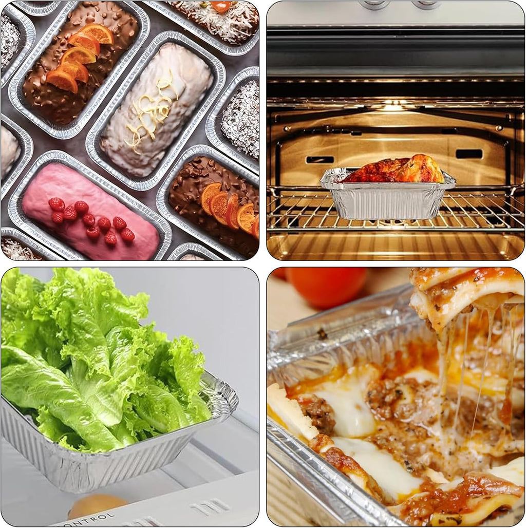 Aluminum Pans Drip Pans (50 Pack, 8"×3.7"), Disposable Tin Foil Pans Foil Food Containers, Grease Drip Pan Liners Grill Grease Tray for Baking, Cooking, Heating, Food Prepping, Freezer, Takeout