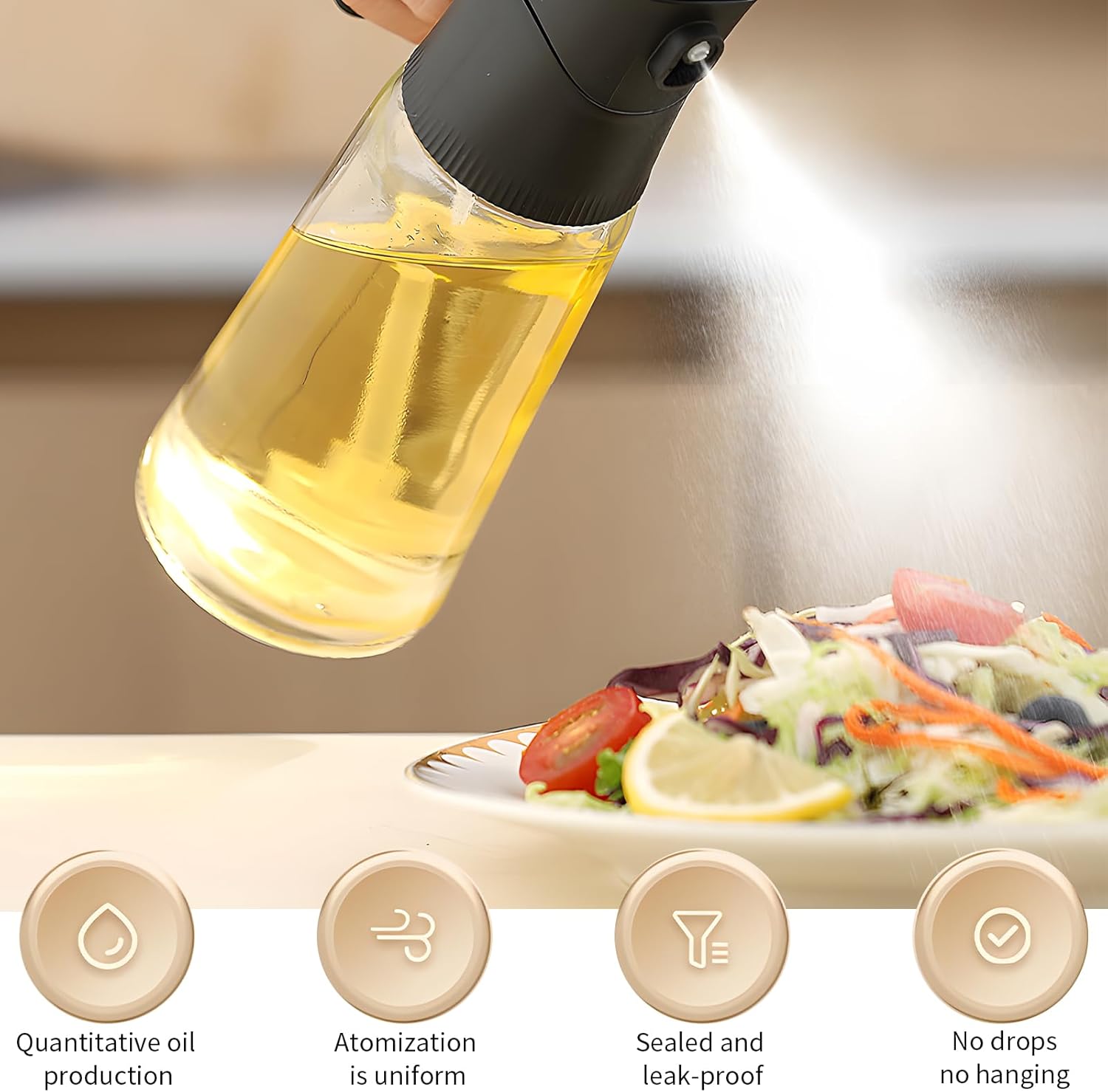 2 Pcs Oil Sprayer for Cooking, 300 ml Olive Oil Dispenser, Glass Oil Spray Bottle with Scale for Kitchen, Salad, Barbecue, Baking (Black & White)