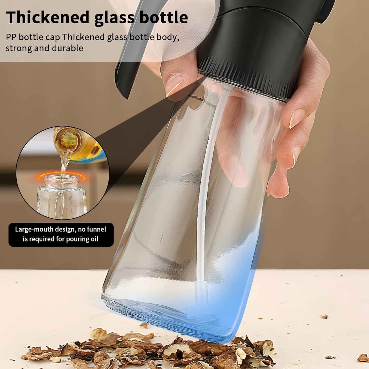 2 Pcs Oil Sprayer for Cooking, 300 ml Olive Oil Dispenser, Glass Oil Spray Bottle with Scale for Kitchen, Salad, Barbecue, Baking (Black & White)