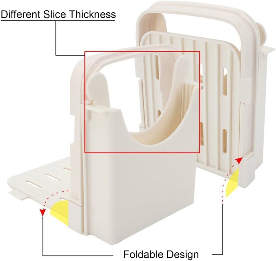 Foldable & Adjustable Bread Slicer Guide for Homemade Toast Cutter Sandwich Maker Loaf Cutter Machine With Cutting Guide (White)