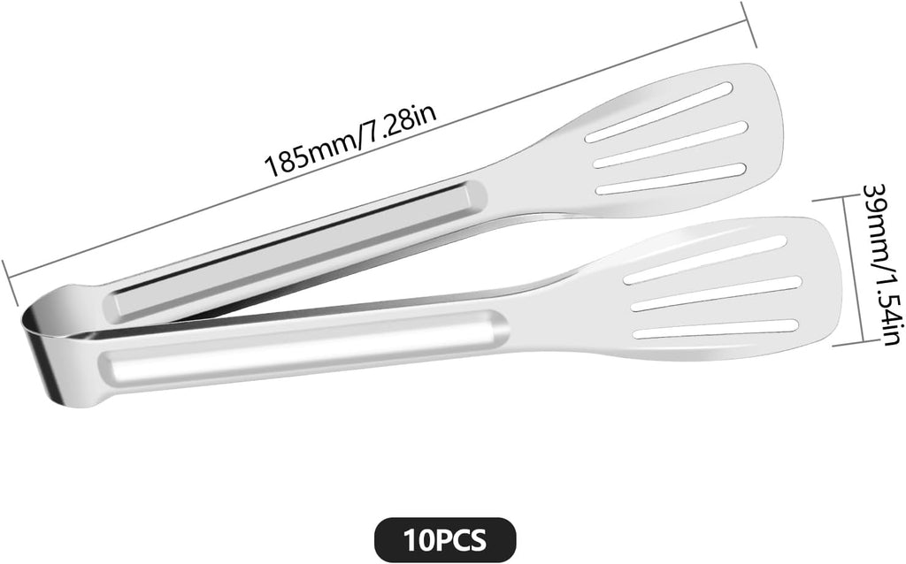 7 Inch Serving Tongs Buffet, Kitchen Cooking Tongs Stainless Steel Buffet Tongs Frying Tong for Pasta Salad BBQ Cake Home Birthday Wedding Candy Bar Party (10 pcs)