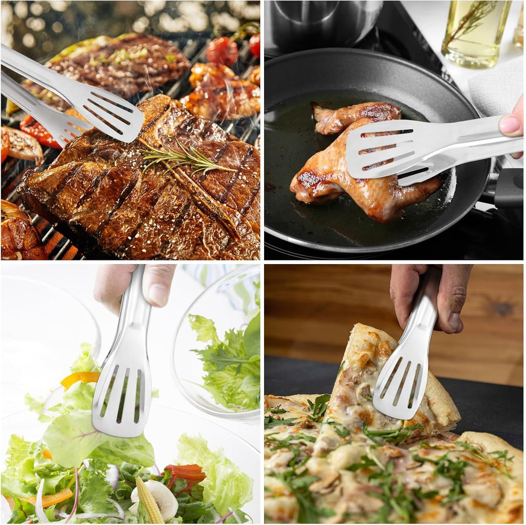7 Inch Serving Tongs Buffet, Kitchen Cooking Tongs Stainless Steel Buffet Tongs Frying Tong for Pasta Salad BBQ Cake Home Birthday Wedding Candy Bar Party (10 pcs)