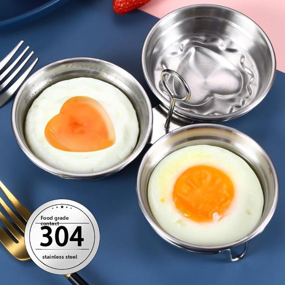 Steel Egg Poacher, Poached Egg Cooker, 3-Cup Poached Egg Cooker, Nonstick Egg Poacher Cups, Egg Poaching Pan with Rack and Handle for Microwave Oven Stovetop