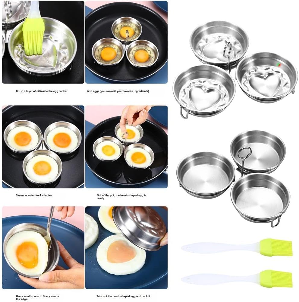 Steel Egg Poacher, Poached Egg Cooker, 3-Cup Poached Egg Cooker, Nonstick Egg Poacher Cups, Egg Poaching Pan with Rack and Handle for Microwave Oven Stovetop