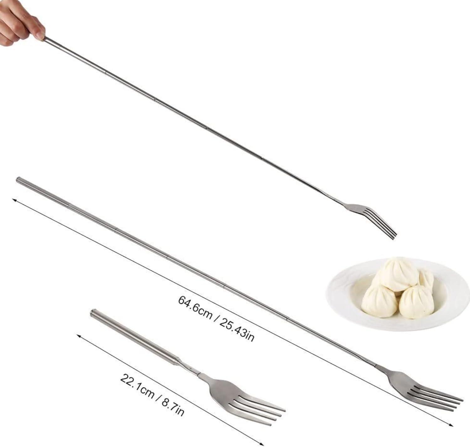 Adjustable Telescopic Fork Extendable Fork Long Fork Toasting Fork Extending Fork Extra Long Fork Extended Fork Stainless Steel, for Eating, Barbecue, Dinner, Dessert, Sausage, Vegetable(8.7~25.4In)…