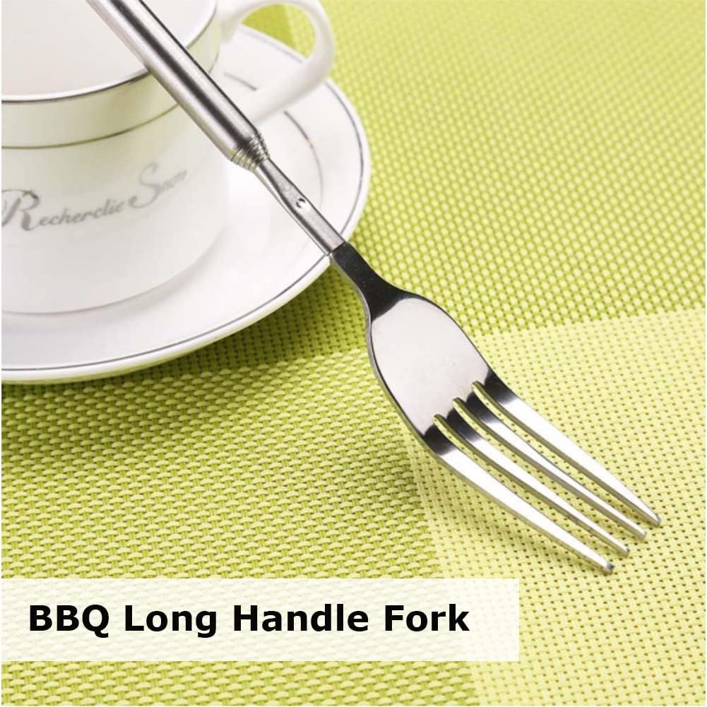 Adjustable Telescopic Fork Extendable Fork Long Fork Toasting Fork Extending Fork Extra Long Fork Extended Fork Stainless Steel, for Eating, Barbecue, Dinner, Dessert, Sausage, Vegetable(8.7~25.4In)…