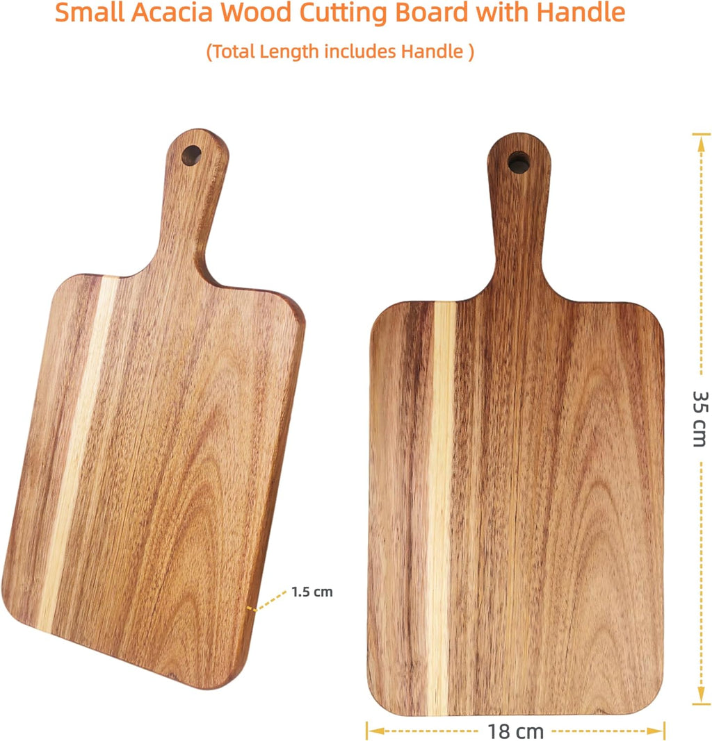 Acacia Wood Cutting Board with Handle, Wooden Cutting Boards, Chopping Board, Charcuterie Board, Serving Board for Cheese, Bread, Pizza, Vegetables & Fruits (1, 13.8''L x 7''W)