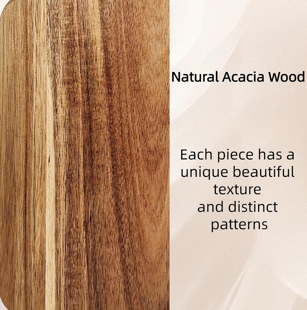Acacia Wood Cutting Board with Handle, Wooden Cutting Boards, Chopping Board, Charcuterie Board, Serving Board for Cheese, Bread, Pizza, Vegetables & Fruits (1, 13.8''L x 7''W)