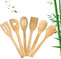 6 Piece Wooden Cooking Utensils, Natural Bamboo Nonstick Kitchen Spoons Spatula Sets for Cooking
