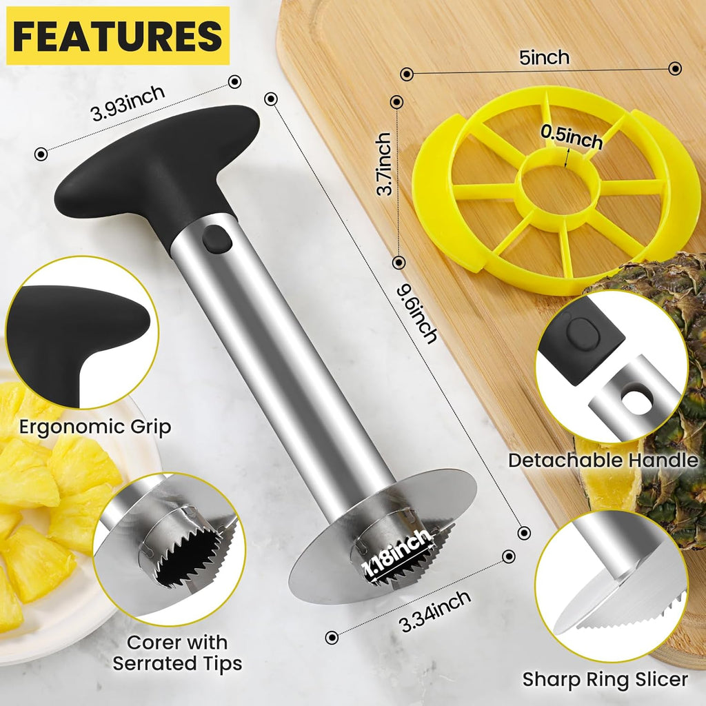 Premium Pineapple Corer and Slicer Tool - Pineapple Cutter with Sharp Serrated Tips - Easy to Use & Clean - Stainless Steel Core Remover for Pineapple - Slice and Core Fruits with Ease(Black)