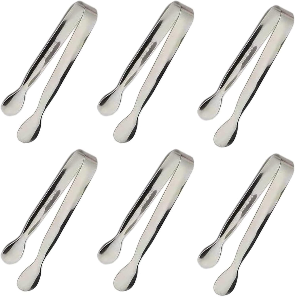 6PCS Mini Ice Tongs, 4.25Inch Stainless Steel Small Serving Tongs, Silver