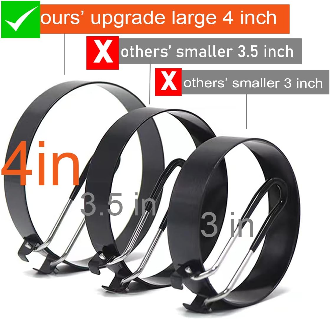 Egg Ring, 4 Packs Upgrade Large 4" Stainless Steel Non-stick Rings for Griddle Frying, Round Cooker for Pancakes, Muffins With Oil Brush and Separator