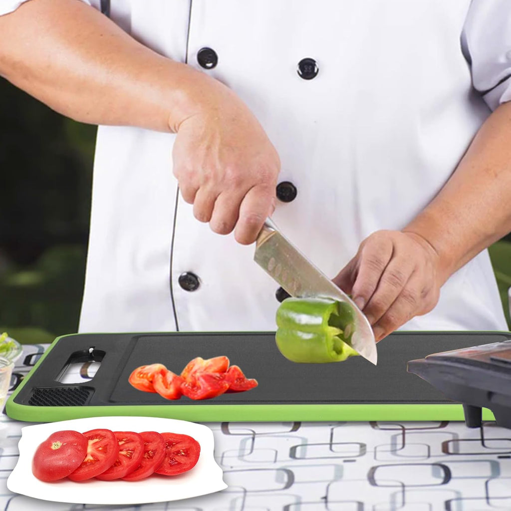 2 in 1 Defrosting Tray, Defrost Cutting Board with Knife Sharpener, Thawing Tray for Frozen Meat, Double Sided Sharpener