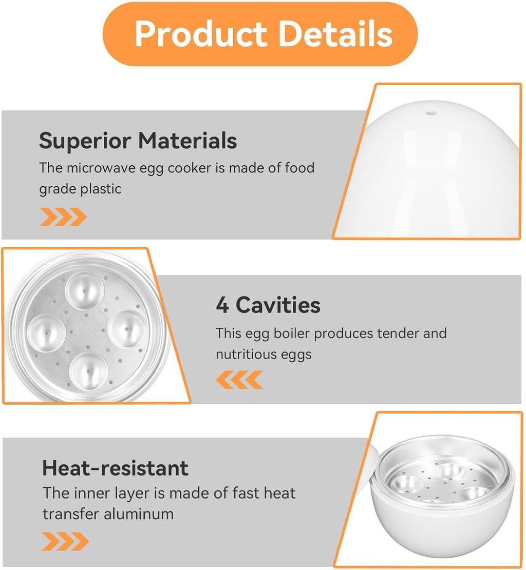 Microwave Egg Cooker, Hard Boiled 4 Capacity Boiler Steamer Poacher Microwavable with Lid for Cooking Kitchen Tools