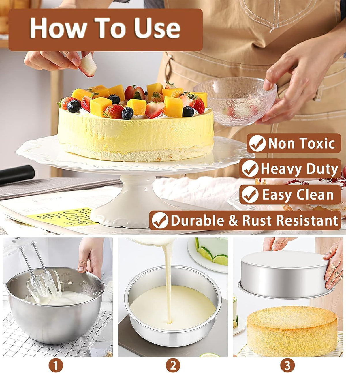 2-Pack 6-Inch Cake Pans Non-Stick Deep Aluminium Round Cake Pans - Flavour Fushion Cooking Shop