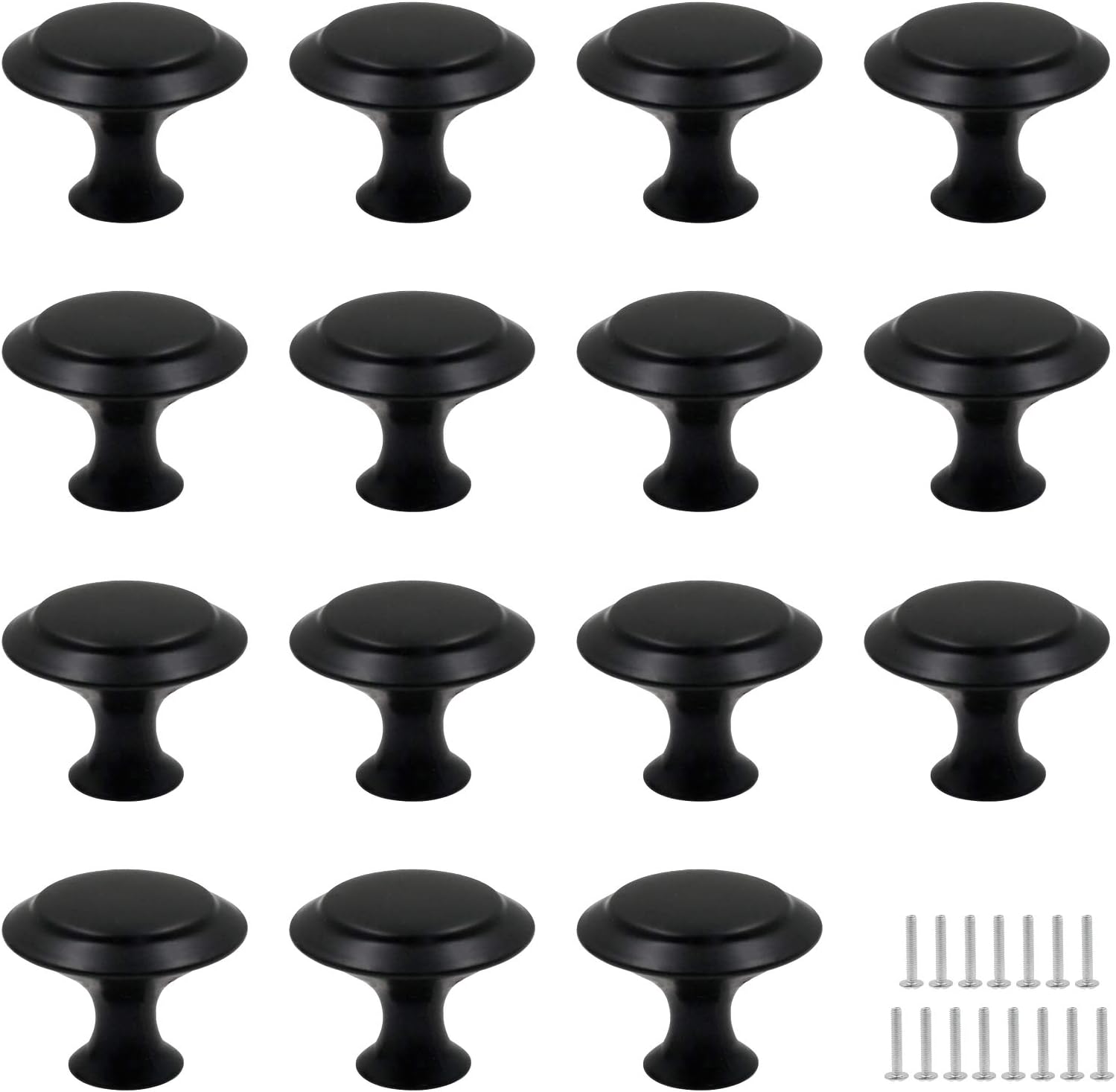 Biaungdo 15 Pack 1Inch Flat Black Kitchen Cabinet Knobs Drawer Dresser Handles Knobs, Round Drawer Handles