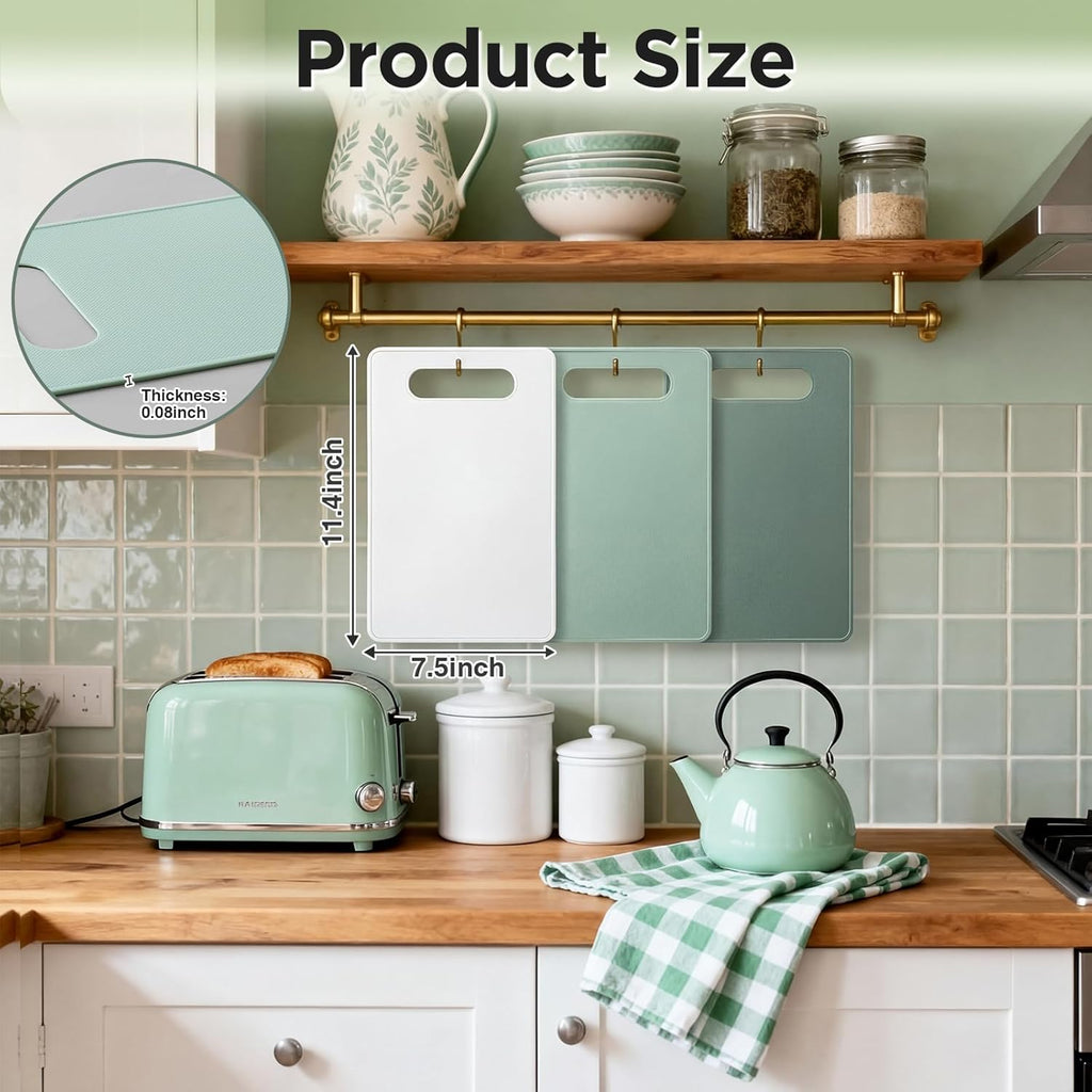 3 Pcs Small Cutting Boards for Small Kitchen, Thin Plastic Cutting Board Set with Easy Grip Handle, Space Saving Colorful Boards for Apartment, RV, Meat, Vegetables