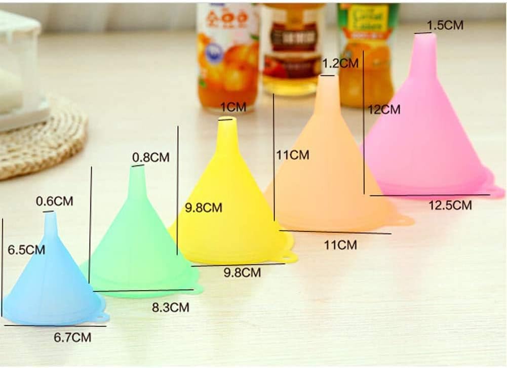 iSnuff Kitchen Funnel Set with 5 Sizes, Small to Large Plastic Cooking Funnel with Narrow Spout for Filling Bottles, Jars, Bowls, Spices, Powder Funnels, Essential Oils