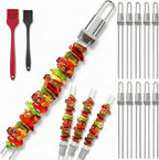 Kabob Skewers for Grilling, 10 Pack 13" Double Pronged with Push Bar, Stainless Steel