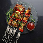 Kabob Skewers for Grilling, 10 Pack 13" Double Pronged with Push Bar, Stainless Steel