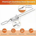Kabob Skewers for Grilling, 10 Pack 13" Double Pronged with Push Bar, Stainless Steel