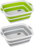 2 Pack Collapsible Cutting Board, oldable Dish Tub with Draining Hole, Portable Chopping Board with Colander, 3 in 1 Multiunction Camping Sink or Washing Dish, Bowl, Vegetables and ruit