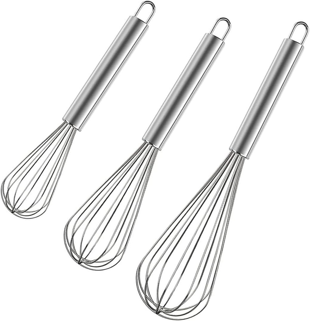 Stainless Steel Whisk Set, 3 Packs Balloon Whisk for Cooking, Whisking, Blending (8",10",12")