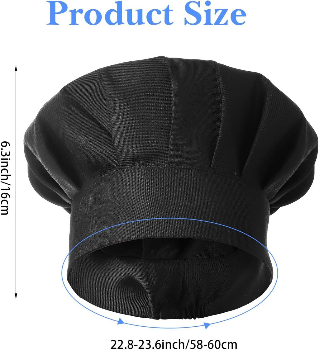 2PCS Black Chef Hat, Chef Cap for Men & Women, Breathable Baker's Hat for Cooking, Kitchen, Reusable & Washable