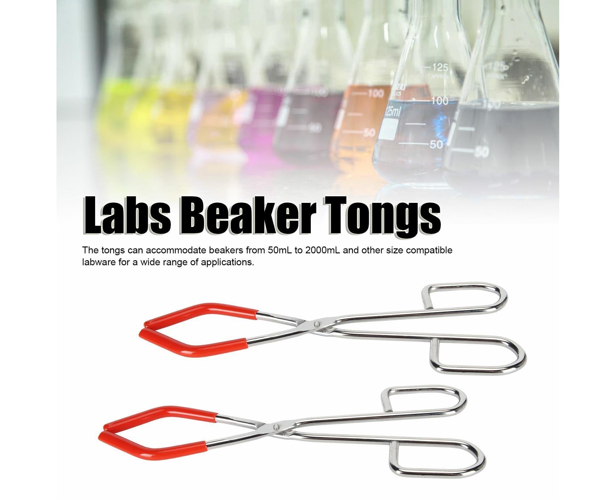 2pcs Labs Beaker Tongs Rust Prevention Strong Grip Rubber Coated Ends Chemical Beaker Tongs for 50mL To 2000mL Beakers Labware