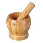 Bamboo Mortar And Pestle Grinder Pestle-set Grinding-bowl Garlic Press Ginger