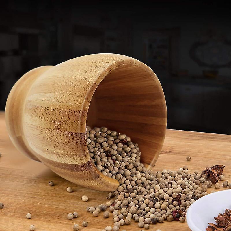 Bamboo Mortar And Pestle Grinder Pestle-set Grinding-bowl Garlic Press Ginger Crusher Herb Spice Masher Kitchen Tool