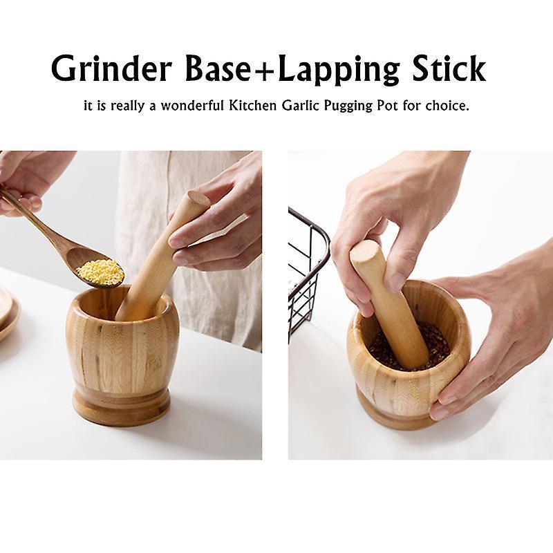 Bamboo Mortar And Pestle Grinder Pestle-set Grinding-bowl Garlic Press Ginger Crusher Herb Spice Masher Kitchen Tool