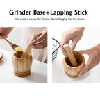 Bamboo Mortar And Pestle Grinder Pestle-set Grinding-bowl Garlic Press Ginger