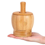 Bamboo Mortar And Pestle Grinder Pestle-set Grinding-bowl Garlic Press Ginger