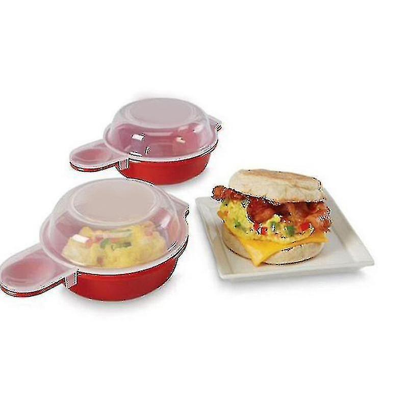 Wabjtam 2 Sets Microwave Egg Cooker,1 Minute Fast Egg Hamburg Omelet Maker Kitchen Cooking Tool(Red and Clear)