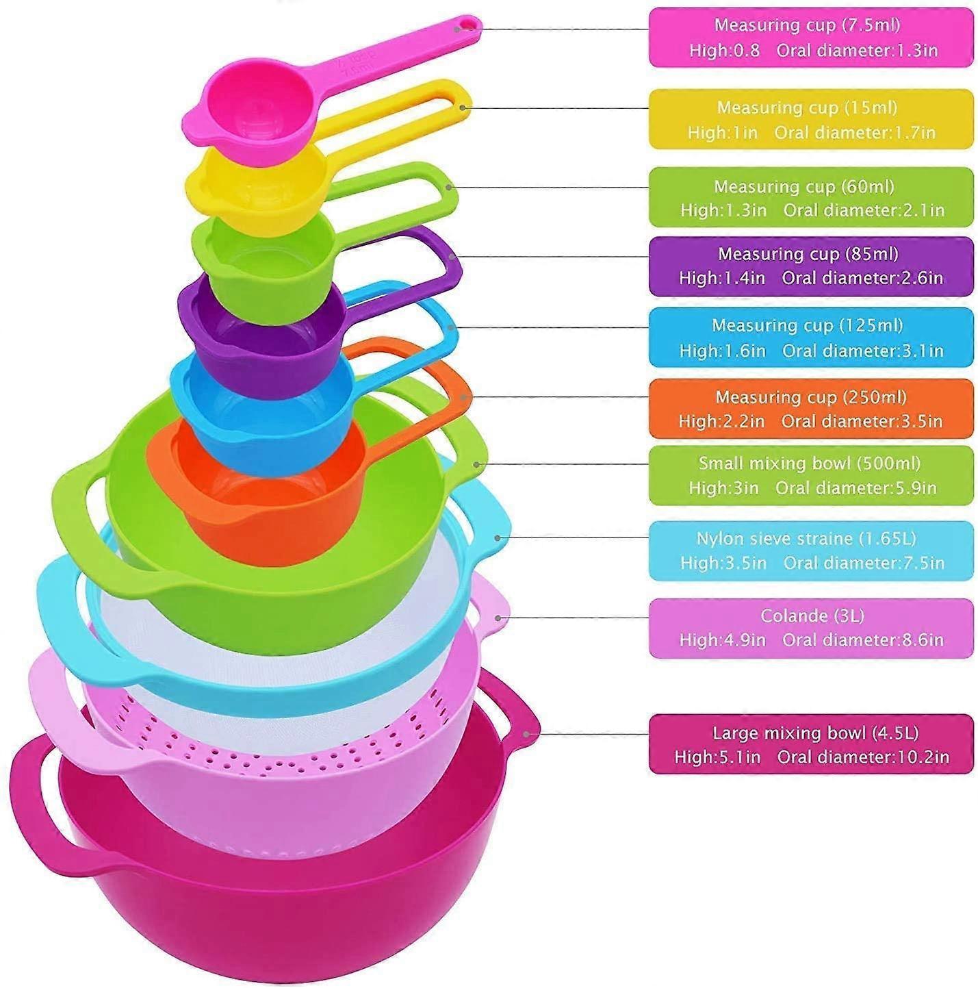 10-Piece Mixing Bowl Set with Colander, Measuring Cup & Spoon