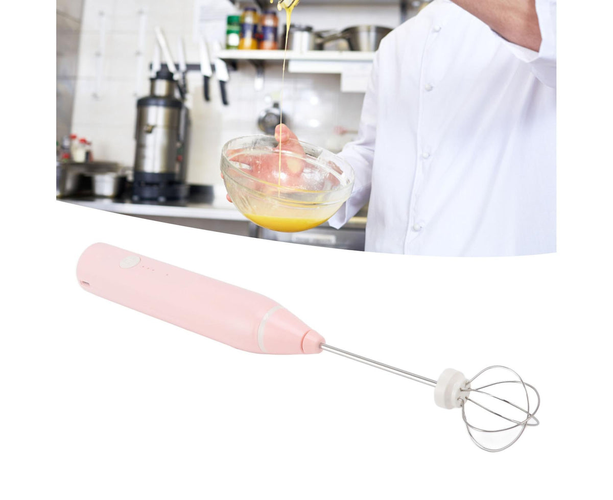 Mini Electric Stirrer, Cordless Multifunctional Eggbeater with 2 Heads for Home Coffee & Drinks, Pink - Flavour Fushion Cooking Shop