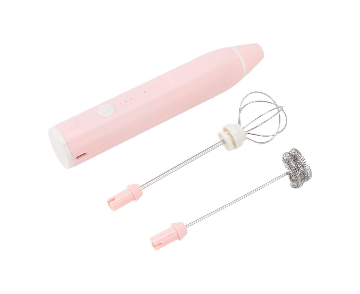 Mini Electric Stirrer, Cordless Multifunctional Eggbeater with 2 Heads for Home Coffee & Drinks, Pink - Flavour Fushion Cooking Shop