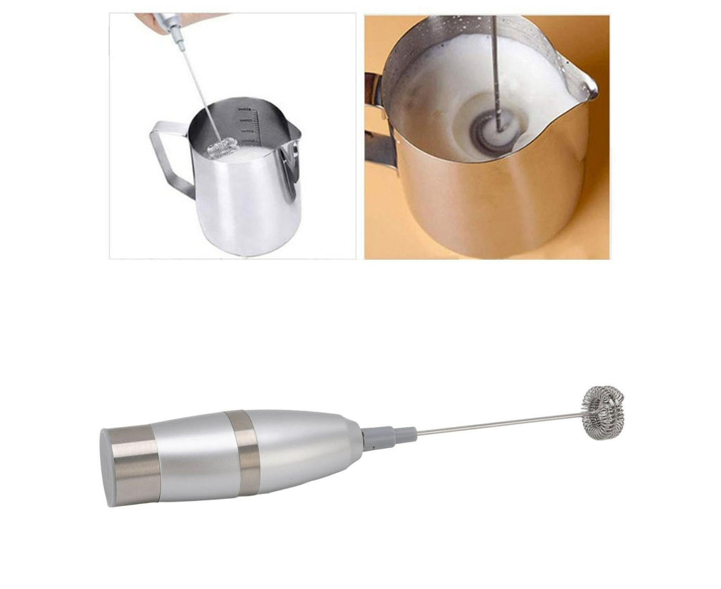 Electric Milk Frother, Handheld Battery Operated Drink Mixer, Portable Eggbeater with Stainless Steel Whisk