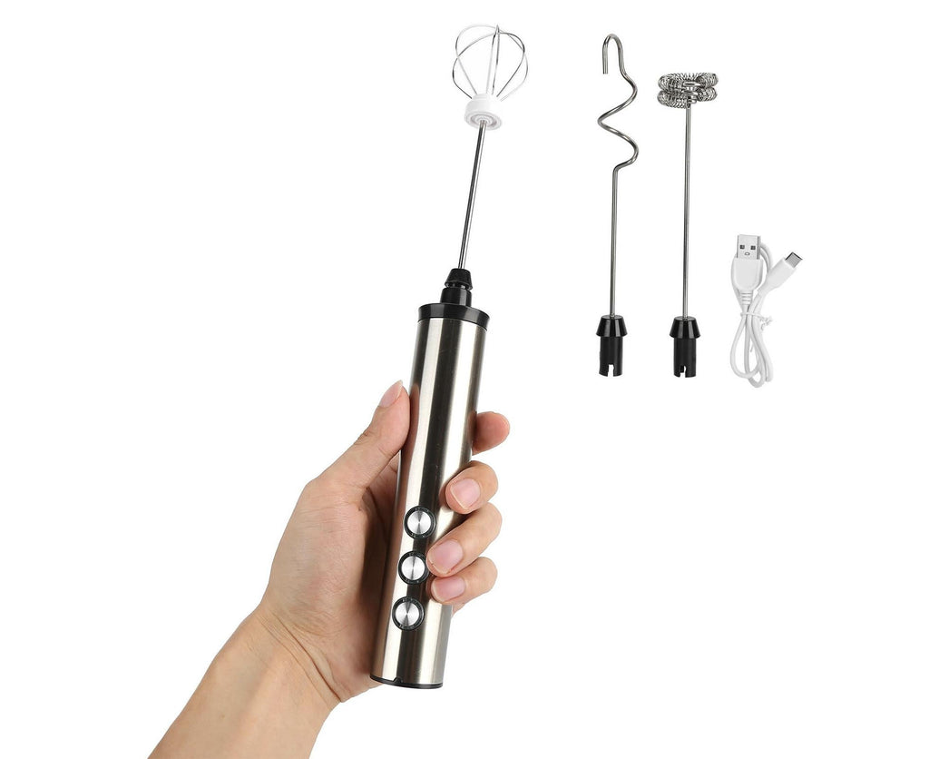 Stainless Steel Milk Frother, USB Charging, Handheld Electric Egg Beater for Home Kitchen